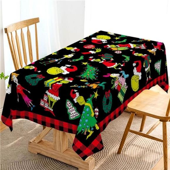 Grinchmas Tablecloth Christmas Winter Holiday Decoration Rectangular 60×84 inch - Picture 1 of 5